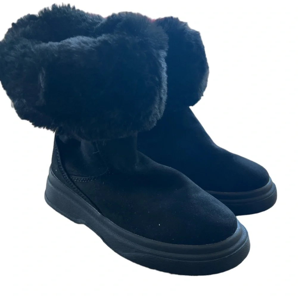 NEW Zara kids black faux fur warm boots size 13